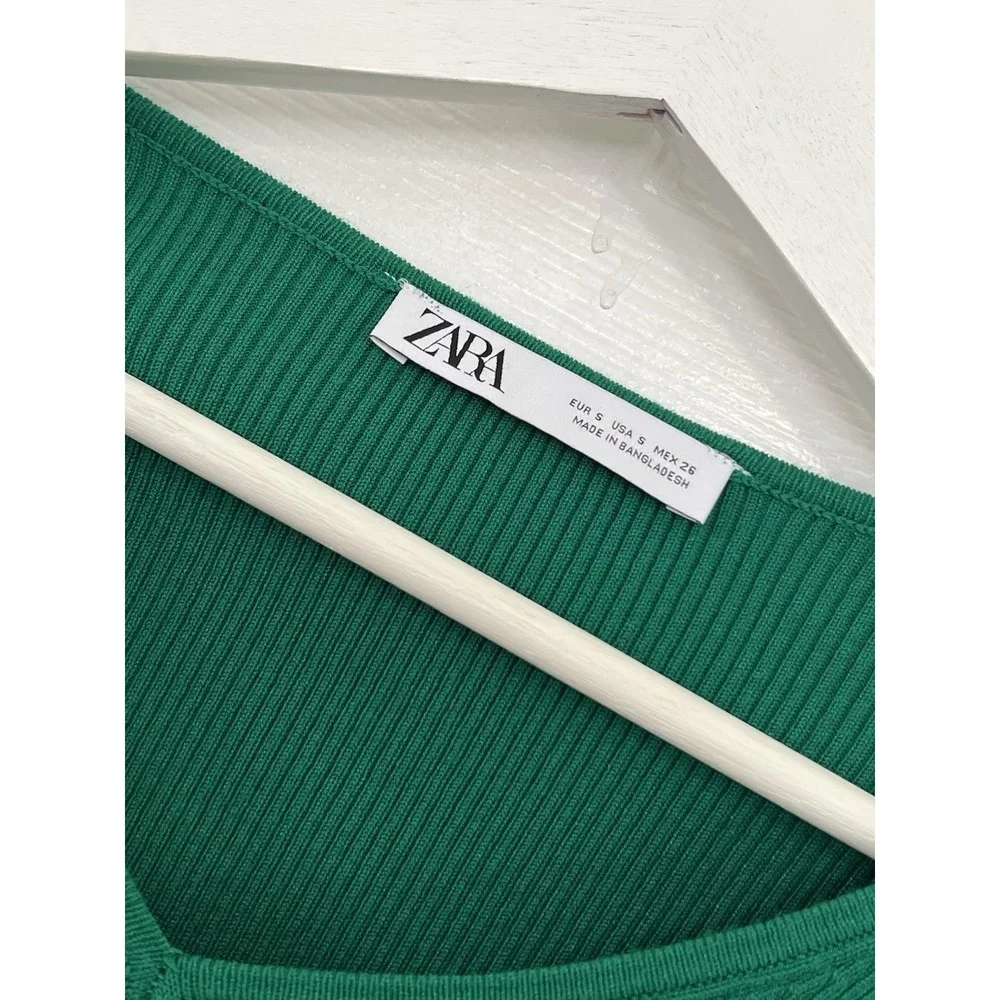 Zara Green Ribbed Cutout Tie Waist Crop Top Size S Coquette Y2K Party Night Out